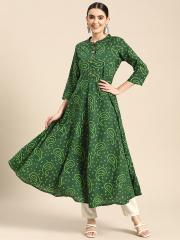 Sangria Women Green Bandhani Printed Anarkali Kurta