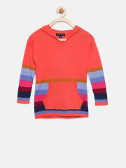 Tommy Hilfiger Girls Coral Red Colourblocked Sweater