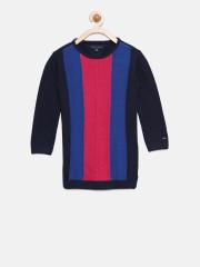 Tommy Hilfiger Girls Navy & Pink Colourblocked Sweater