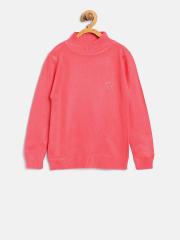 Tiny Girl Girls Coral Pink Solid Sweater