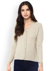 Cayman Women Beige Self-Design Cardigan