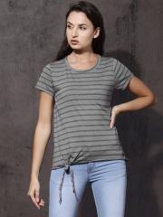 Roadster Women Grey Striped Top