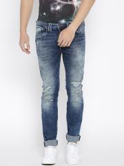 Flying Machine Men Blue Skinny Fit Mid-Rise Mildly Distressed Stretchable Jeans