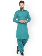 Jompers Men Sea Green Solid Kurta with Salwar