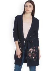 Vero Moda Women Navy Blue Solid Cardigan Sweater