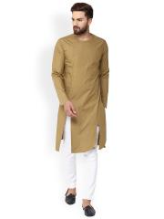 See Designs Men Khaki Solid Straight Kurta