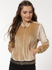 SASSAFRAS Women Beige Solid Bomber Jacket