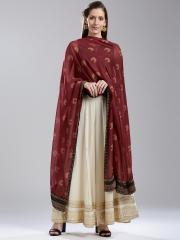 WISHFUL by W Women Maroon Printed Dupatta