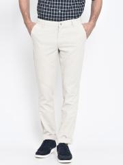 John Players Men Beige Slim Fit Solid Casual Trousers