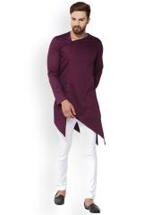 See Designs Men Burgundy Solid Straight Kurta