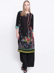 Biba Women Black Printed Straight Kurta