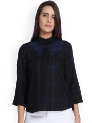 Vero Moda Women Navy Blue Checked Shirt Style Top