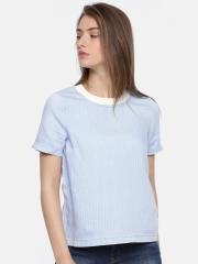 Vero Moda Women Blue Striped T-shirt