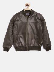 Flying Machine Boys Coffee Brown Solid Bomber Jacket