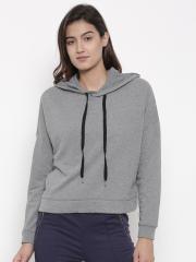 FOREVER 21 Women Grey Solid Hooded Sweatshirt