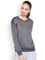 Belle Fille Women Grey Solid Sweatshirt