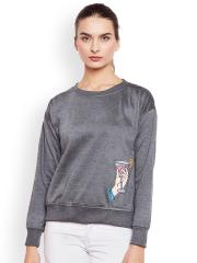 Belle Fille Women Grey Solid Sweatshirt