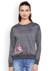 Belle Fille Women Grey Solid Sweatshirt