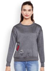 Belle Fille Women Grey Solid Sweatshirt