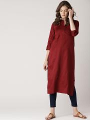 Libas Women Maroon Solid Straight Kurta