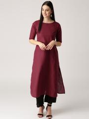 Libas Women Maroon Solid Straight Kurta