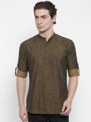 British Club Men Olive Green & Black Solid Straight Kurta