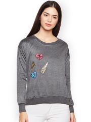 Belle Fille Women Grey Solid Sweatshirt