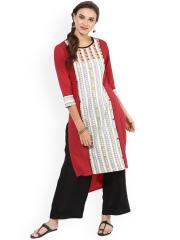 Sangria Women Red Printed Straight Kurta