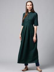 AKS Women Green Solid Anarkali Kurta