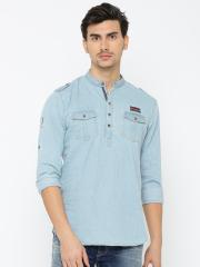 The Indian Garage Co Men Blue Solid Straight Kurta