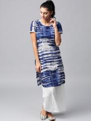 AKS Women Blue & White Printed Kurta with Palazzos