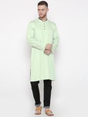 British Club Men Green Solid Straight Handloom Long Kurta