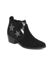 Carlton London Women Black Leather Heeled Boots