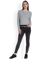 Vero Moda Women Grey Melange Solid Sweater