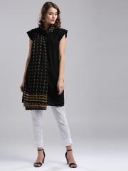 WISHFUL by W Women Black Printed Dupatta