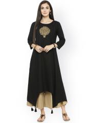 Varanga Women Black Embroidered Kurta with Palazzos