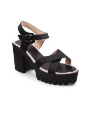 meriggiare Women Black Solid Sandals