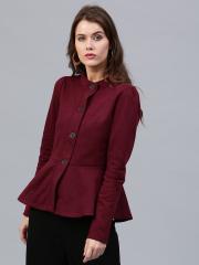 SASSAFRAS Women Maroon Solid Tailored Jacket