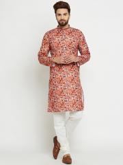 SOJANYA Men Multicoloured & White Printed Kurta with Pyjamas