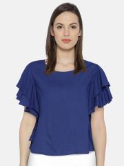 AND Women Blue Solid Top