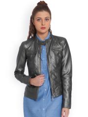 ONLY Women Grey Solid Biker Jacket