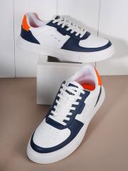 Mast & Harbour Men White And Navy Blue Colourblocked Sneakers