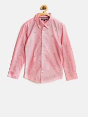 Tommy Hilfiger Boys Red Printed Casual Shirt