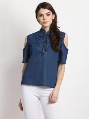 Marie Claire Women Navy Blue Solid Shirt Style Top