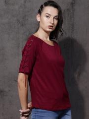 Roadster Women Maroon Solid Top