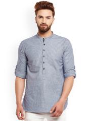 even Men Grey Striped Straight Kurta