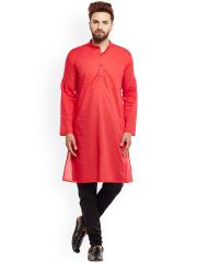 even Men Red Solid Straight Kurta