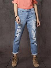 Roadster Time Travlr Women Blue Boyfriend Fit Mid-Rise Mildly Distressed Cropped Jeans