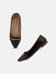 DressBerry Women Black & Gold Toned Embellished Pointed Toe Ballerinas