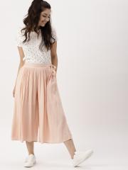 DressBerry Women Peach-Coloured Loose Fit Solid Culottes